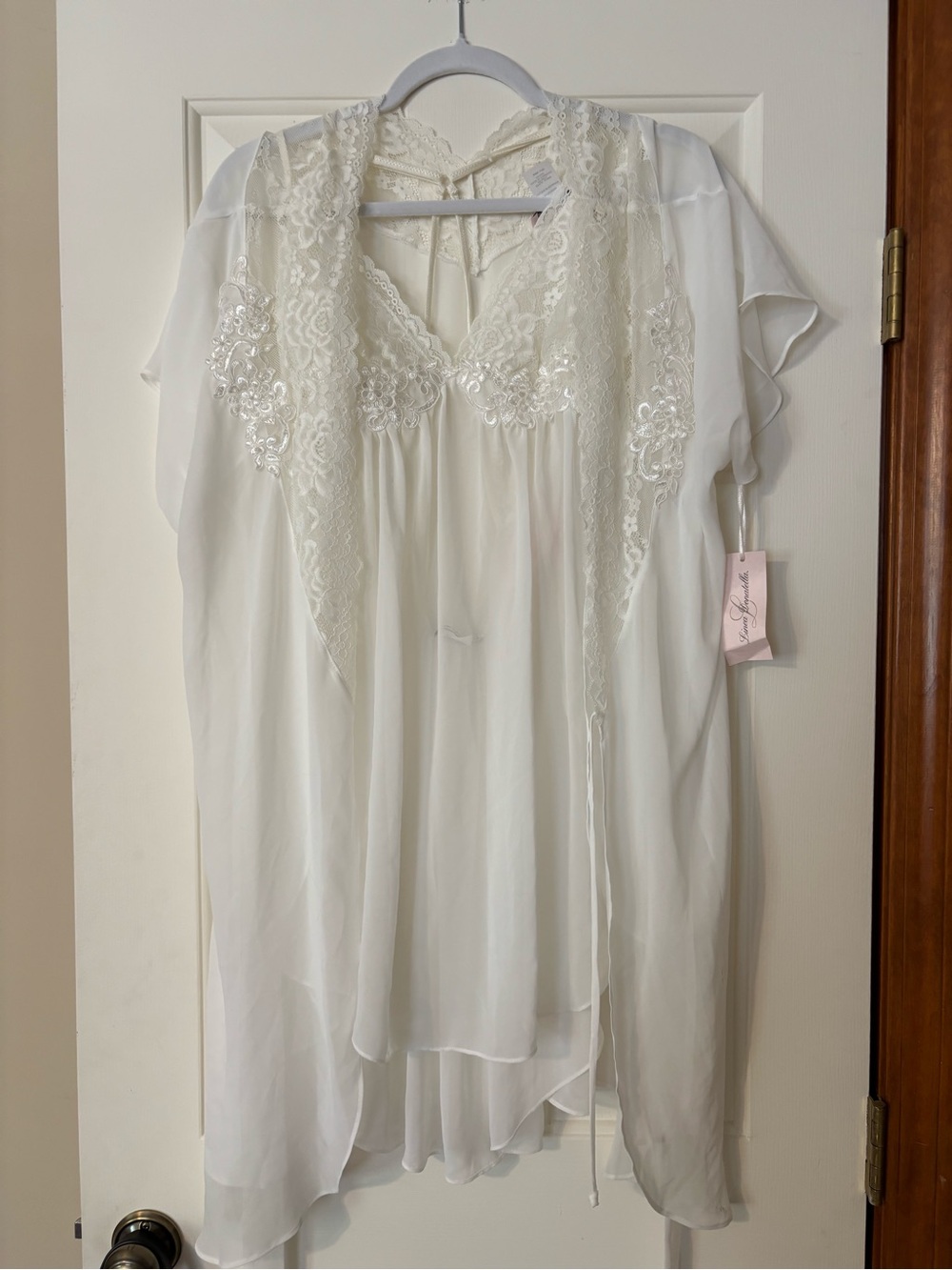 Linea Donatella White Sheer Lace Chemise & Robe Set